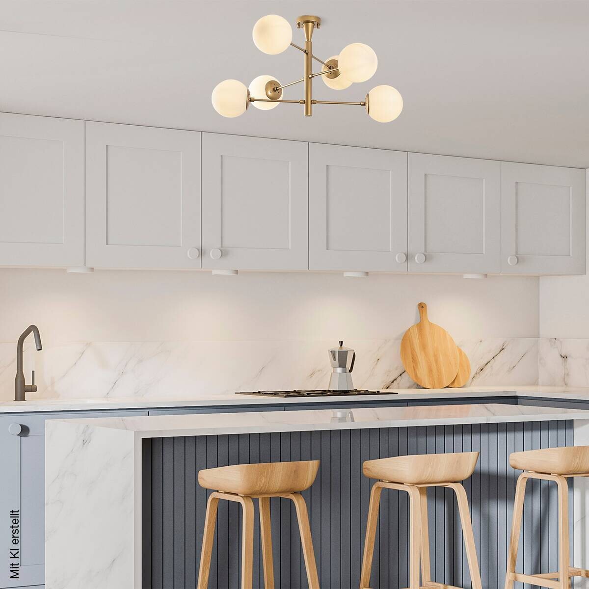 Opviq Pendelleuchte gold Glas Metall B/H/T/L/D: ca. 75x40x75x75x75 cm E14 6 Brennstellen