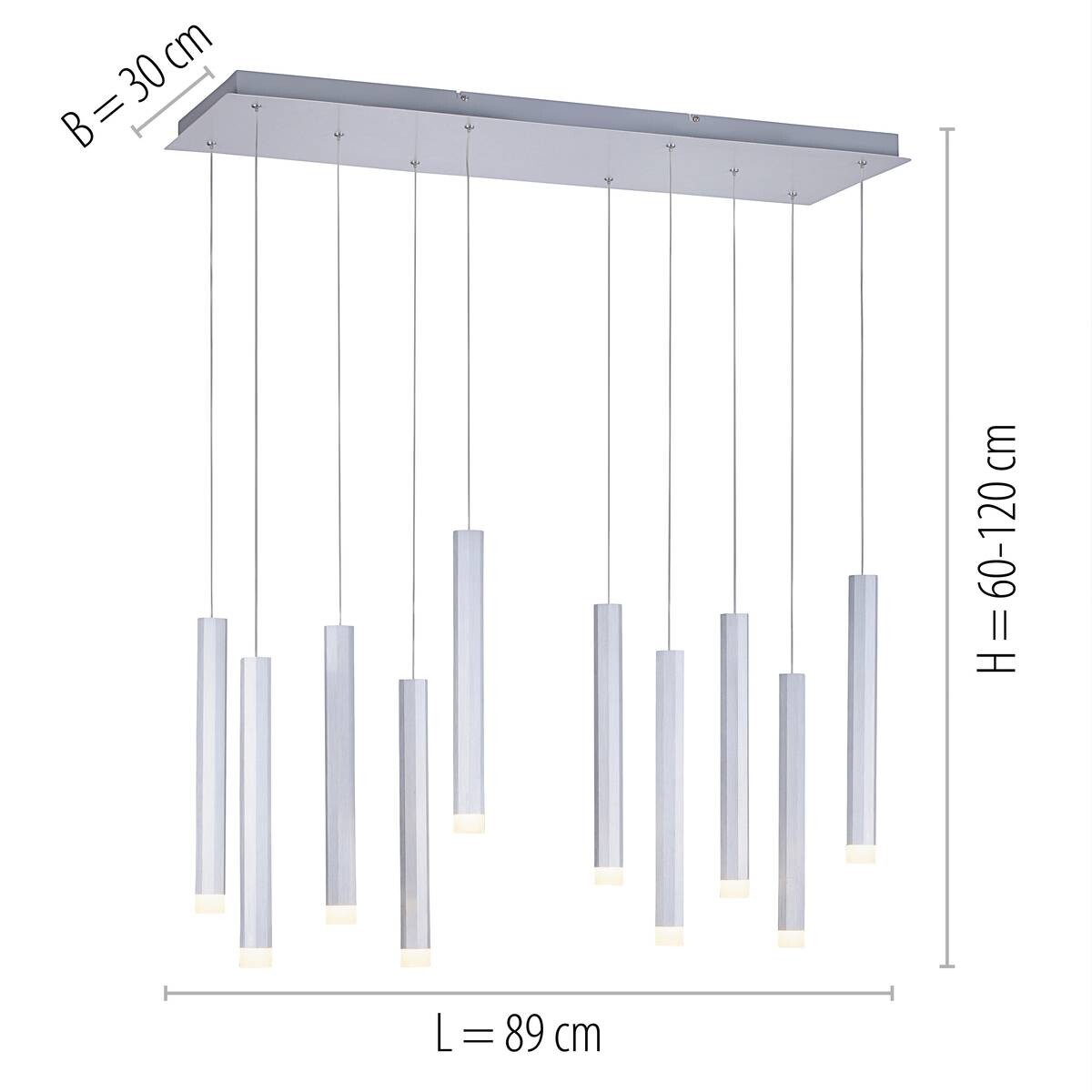 Just Light LED-Pendelleuchte BRUNO 15206-95 Alu Eisen Aluminium B/H/T: ca. 89x120x30 cm 10 Brennstellen