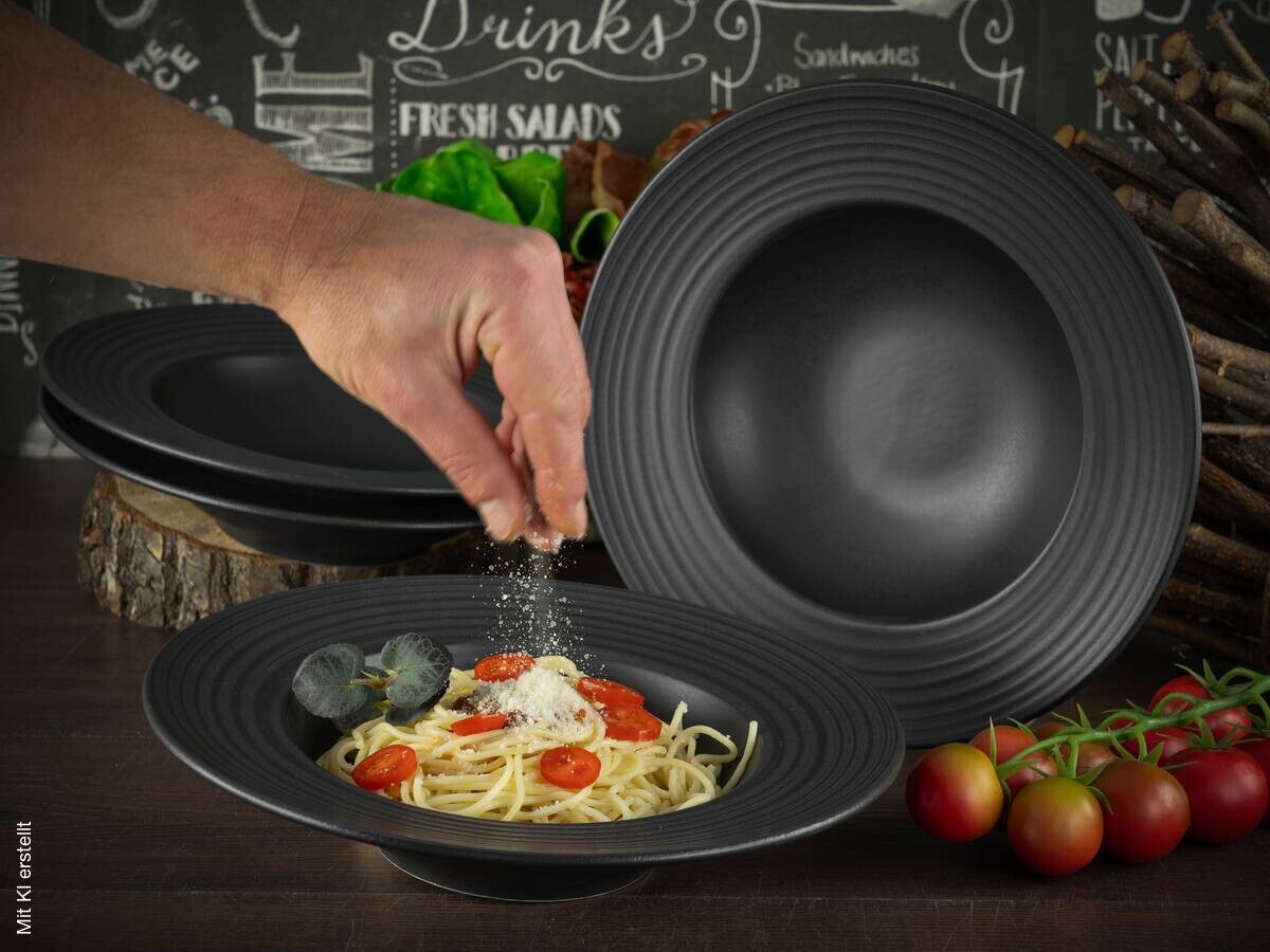 CreaTable Pastateller-Set Lava Stone schwarz Steinzeug D: ca. 32 cm
