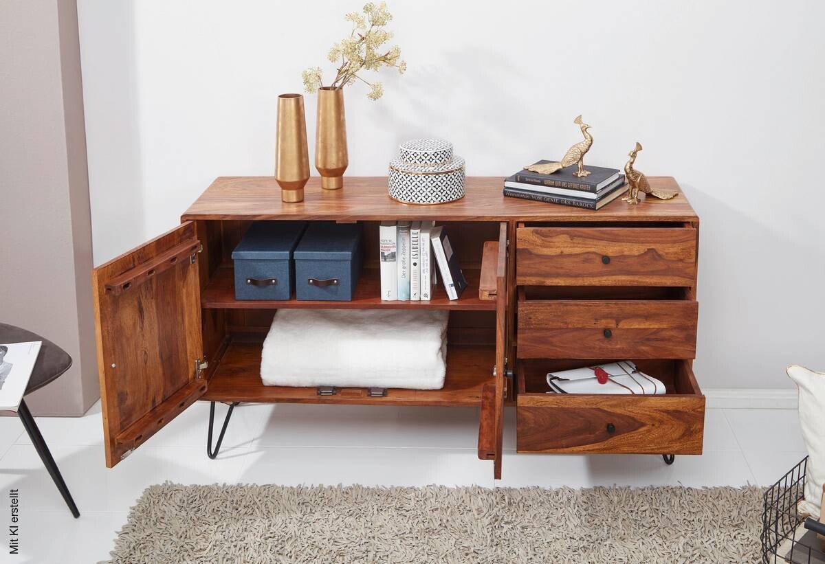 Sideboard schwarz lackiert natur beschichtet B/H/T: ca. 145x75x40 cm