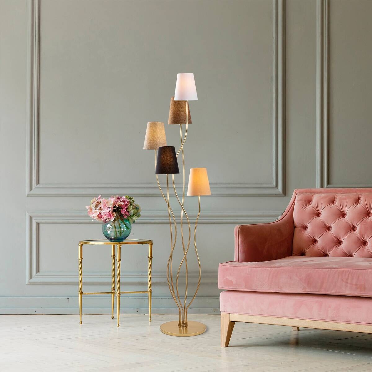 Opviq Stehleuchte mehrfarbig Metall B/H/T/L/D: ca. 44x160x44x44x44 cm E14 5 Brennstellen