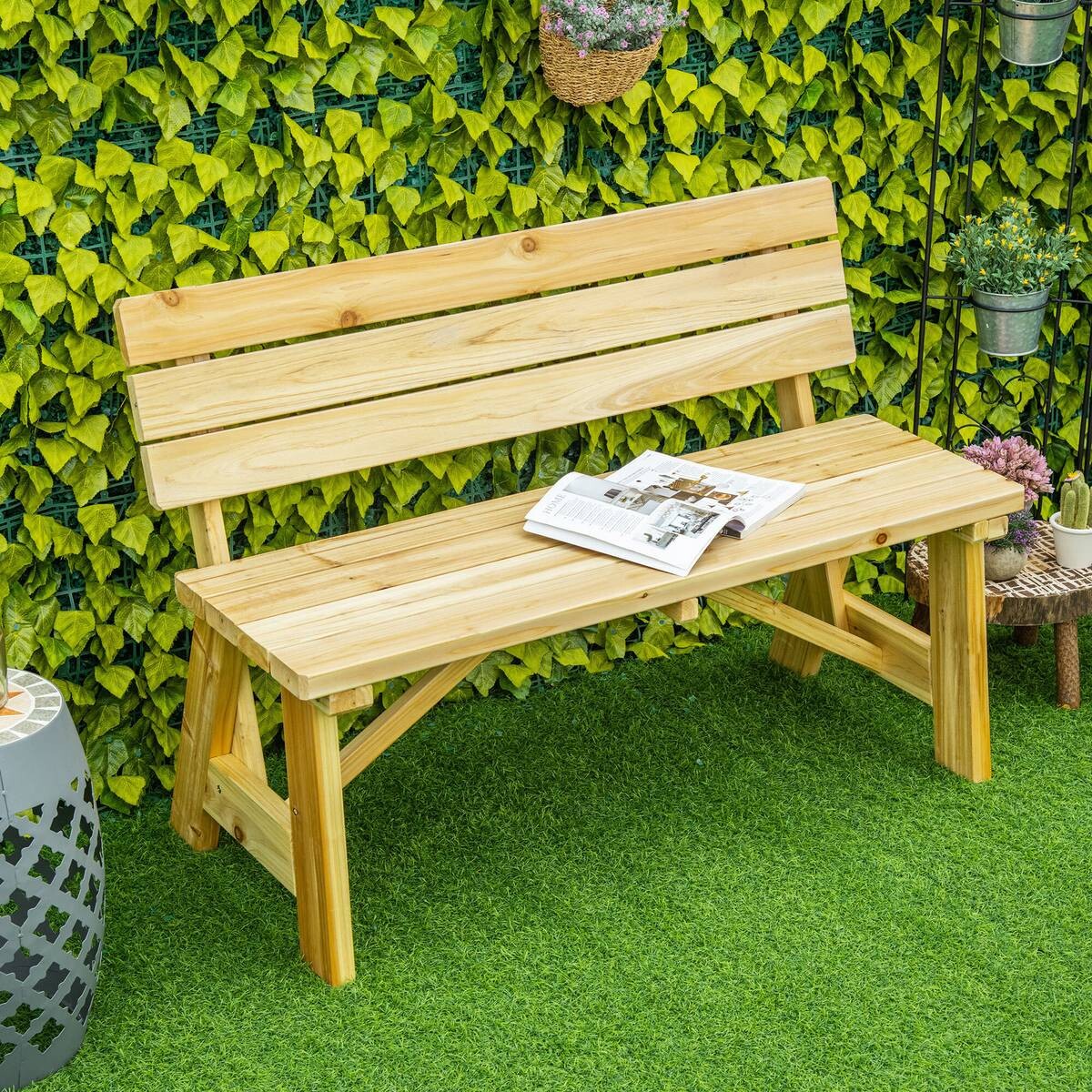 Outsunny Gartenbank natur Kiefer B/H/T: ca. 116x80x56 cm
