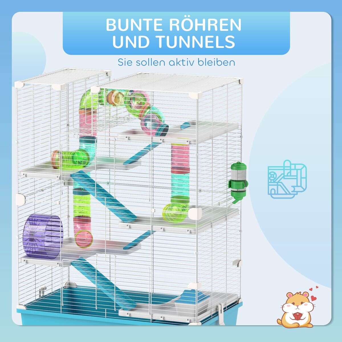 PawHut Hamsterkäfig hellblau Kunststoff B/H/L: ca. 36x81x58 cm