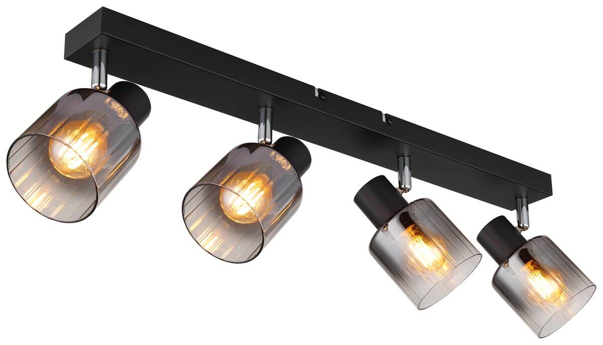 GLOBO Spot Jack Rauch schwarz klar Metall Glas B/H/L: ca. 56x13,5x8 cm E14 4 Brennstellen