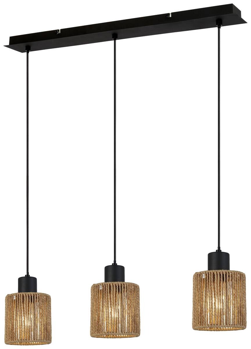 POCOline Pendelleuchte Carta schwarz natur Metall Papier B/H/L: ca. 12x120x64 cm E27 3 Brennstellen