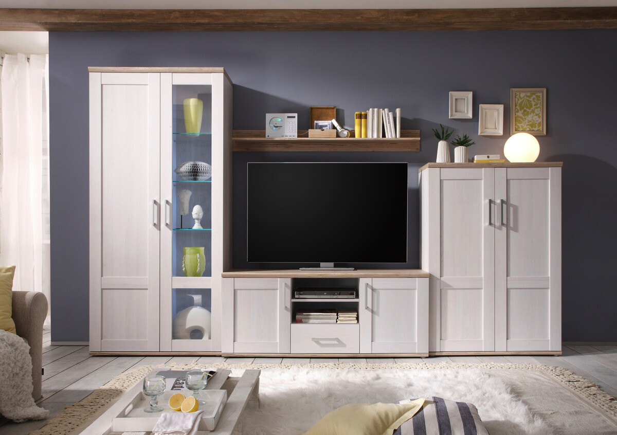 Wohnwand Romance Sibiu Lärche Nachbildung Eiche San-Remo Nachbildung B/H/T: ca. 329x201x50 cm