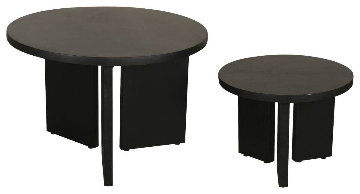 Beistelltisch ROUND, 2er-Set schwarz lackiert Akazie H/D: ca. 41x60 cm