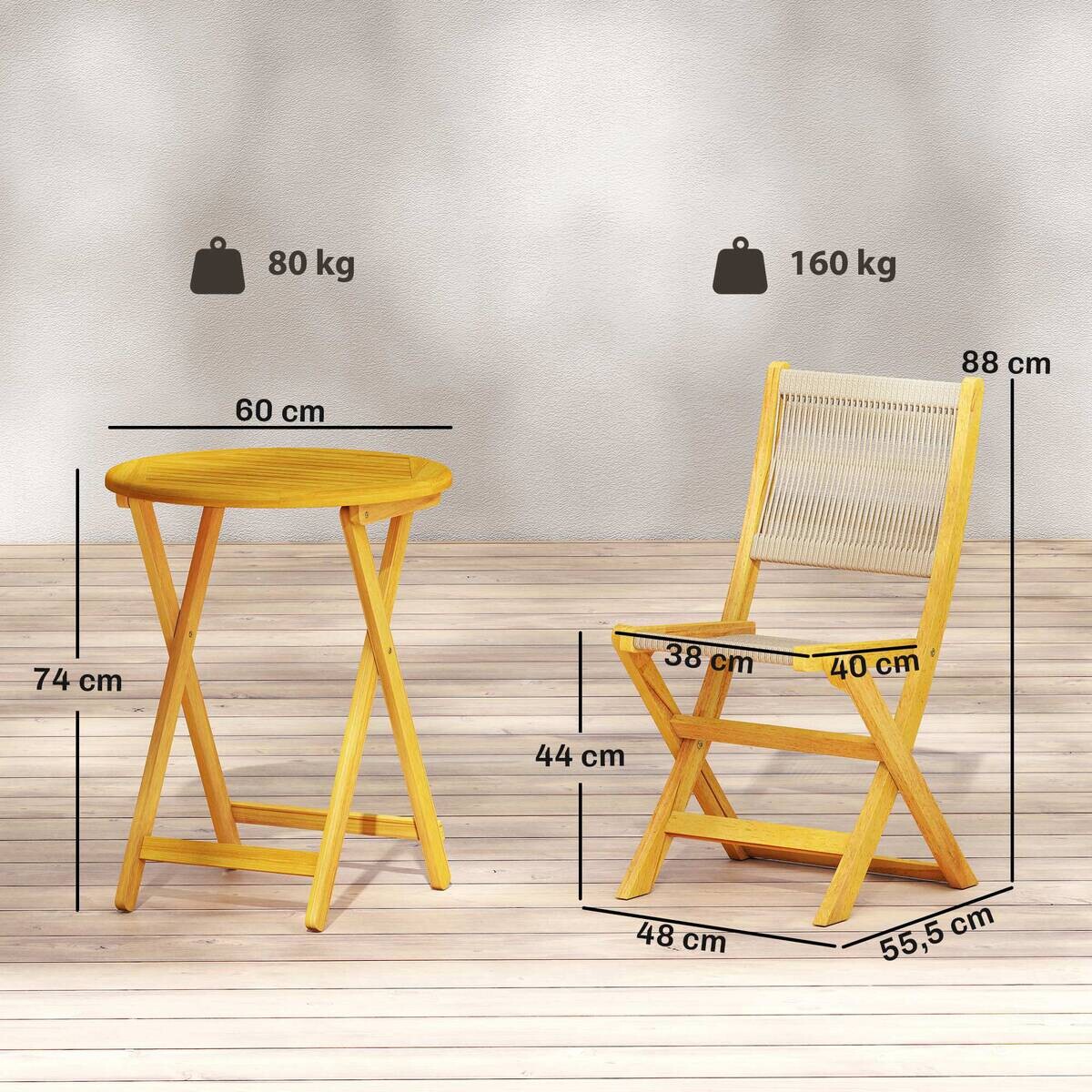 Outsunny Balkonmöbel-Set natur Kunststoff B/H/L: ca. 48x88x55,5 cm