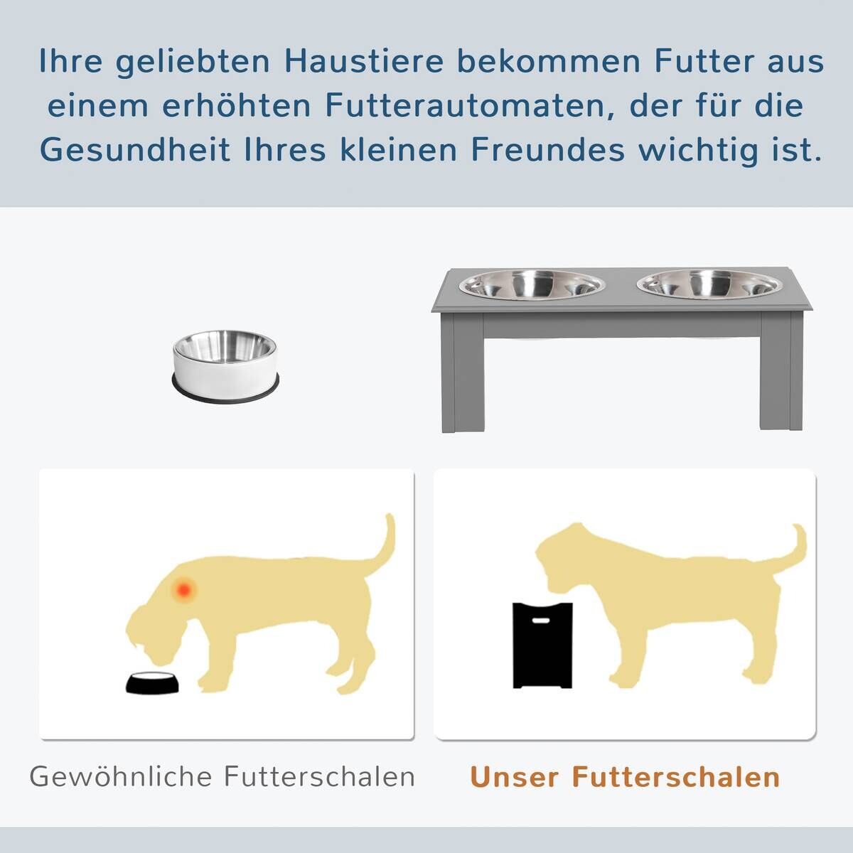 PawHut Futternapf grau MDF B/H/L: ca. 24x15x44 cm