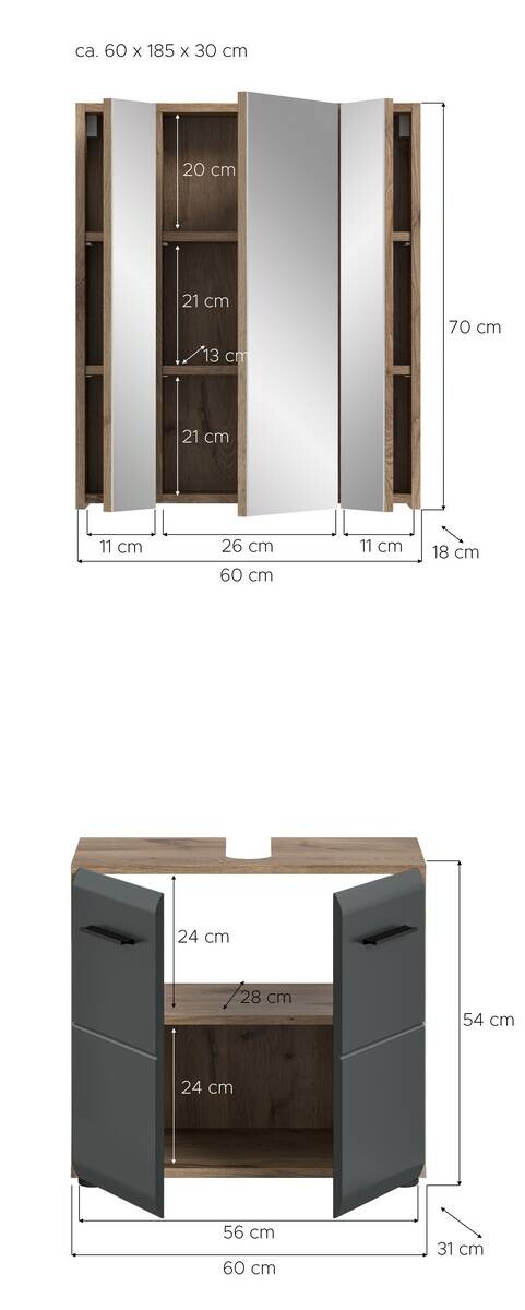 Badezimmer-Set Ice Nox Oak Nachbildung schwarz matt B/H/T: ca. 60x185x30 cm