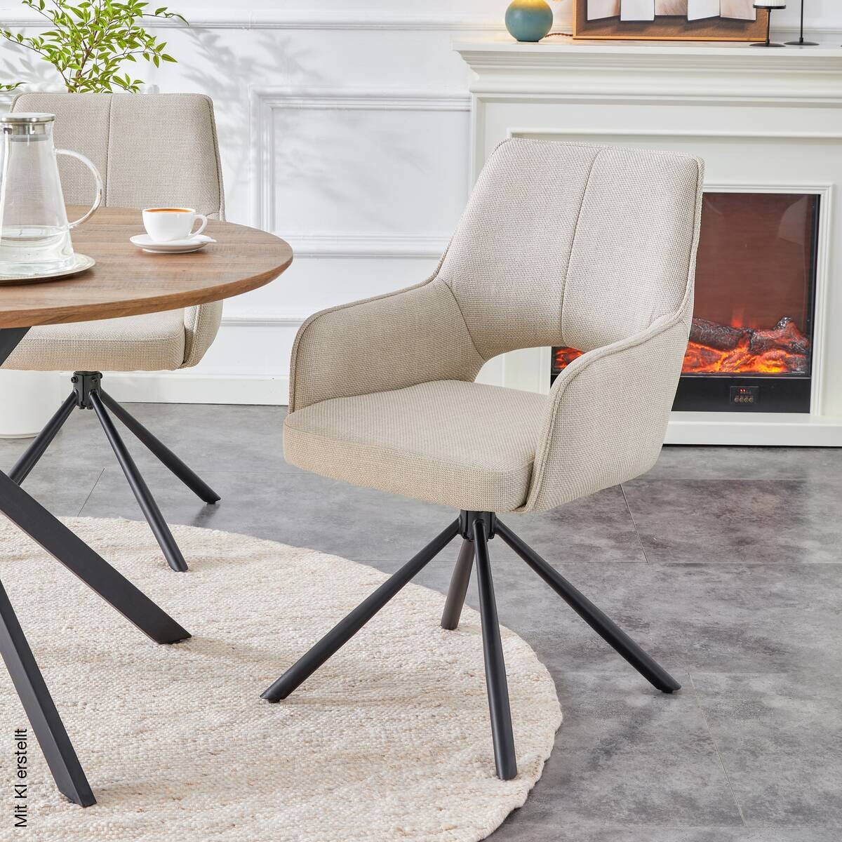 Drehstuhl JANA, 2er Set creme schwarz Webstoff B/H/T: ca. 57x91x64 cm