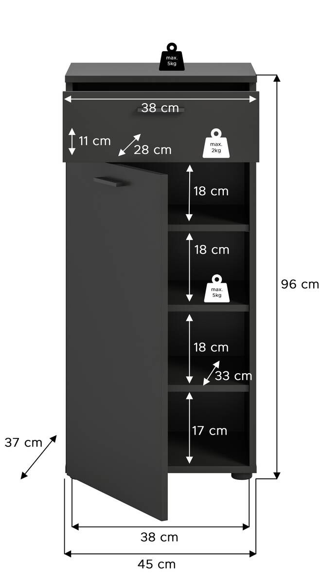 Schuhschrank Delton Basalt Nachbildung B/H/T: ca. 53x37x43 cm