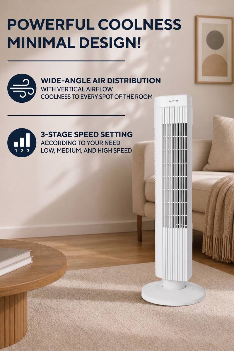 Opviq - Kumtel Standventilator weiß Kunststoff B/H/L: ca. 24,4x74,5x24,4 cm