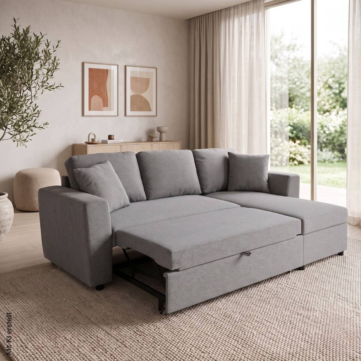 Ecksofa mit Bettfunktion und Bettkasten grau Webstoff B/H/T: ca. 234x86x144 cm