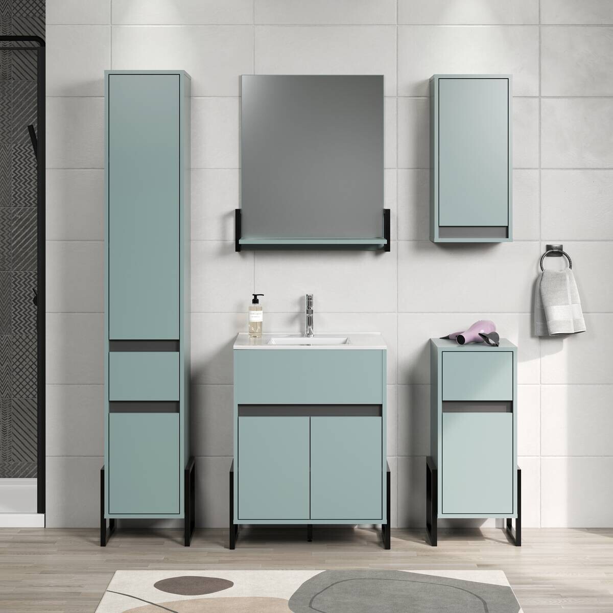 Wandspiegel Matix blau matt B/H/T: ca. 64x74x24 cm