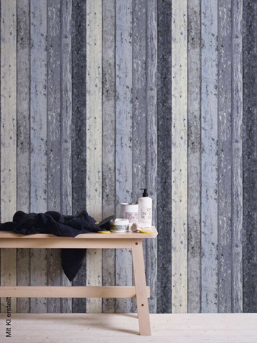 A.S.Creation Vliestapete Best of Woodn Stone 2nd Edition Holzoptik blau B/L: ca. 53x1005 cm