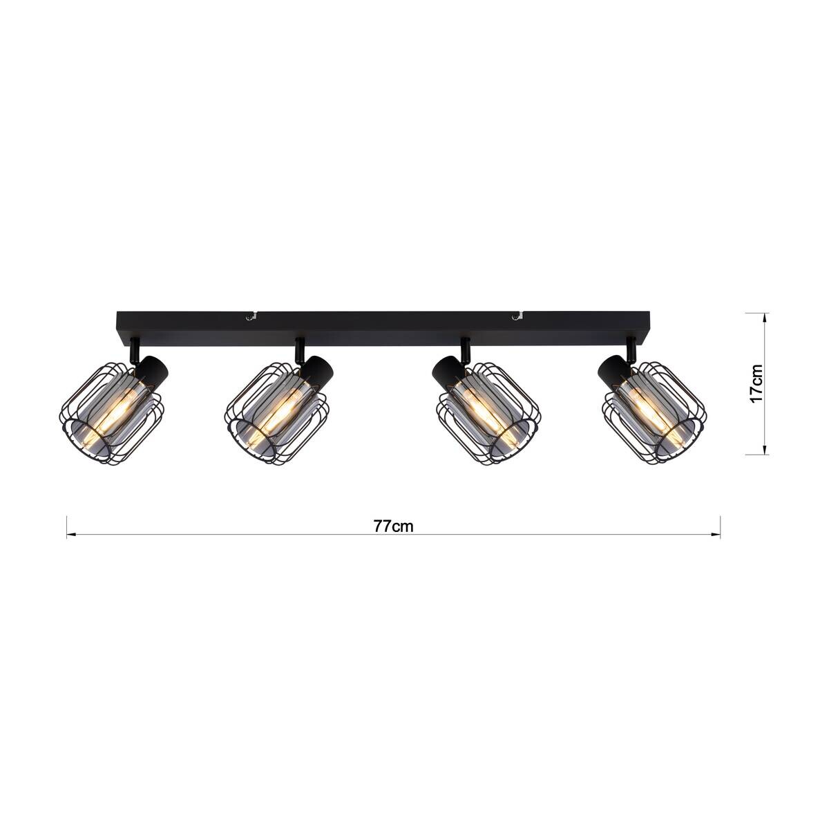 POCOline Spot 4-flg. Solara schwarz Glas Metall B/H/L: ca. 17x14x77 cm E27 4 Brennstellen