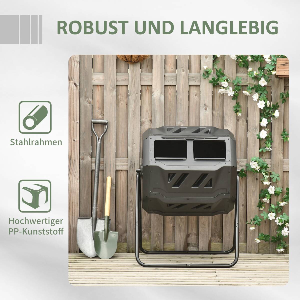 Outsunny Komposttrommel schwarz B/H/L: ca. 65x96x71 cm