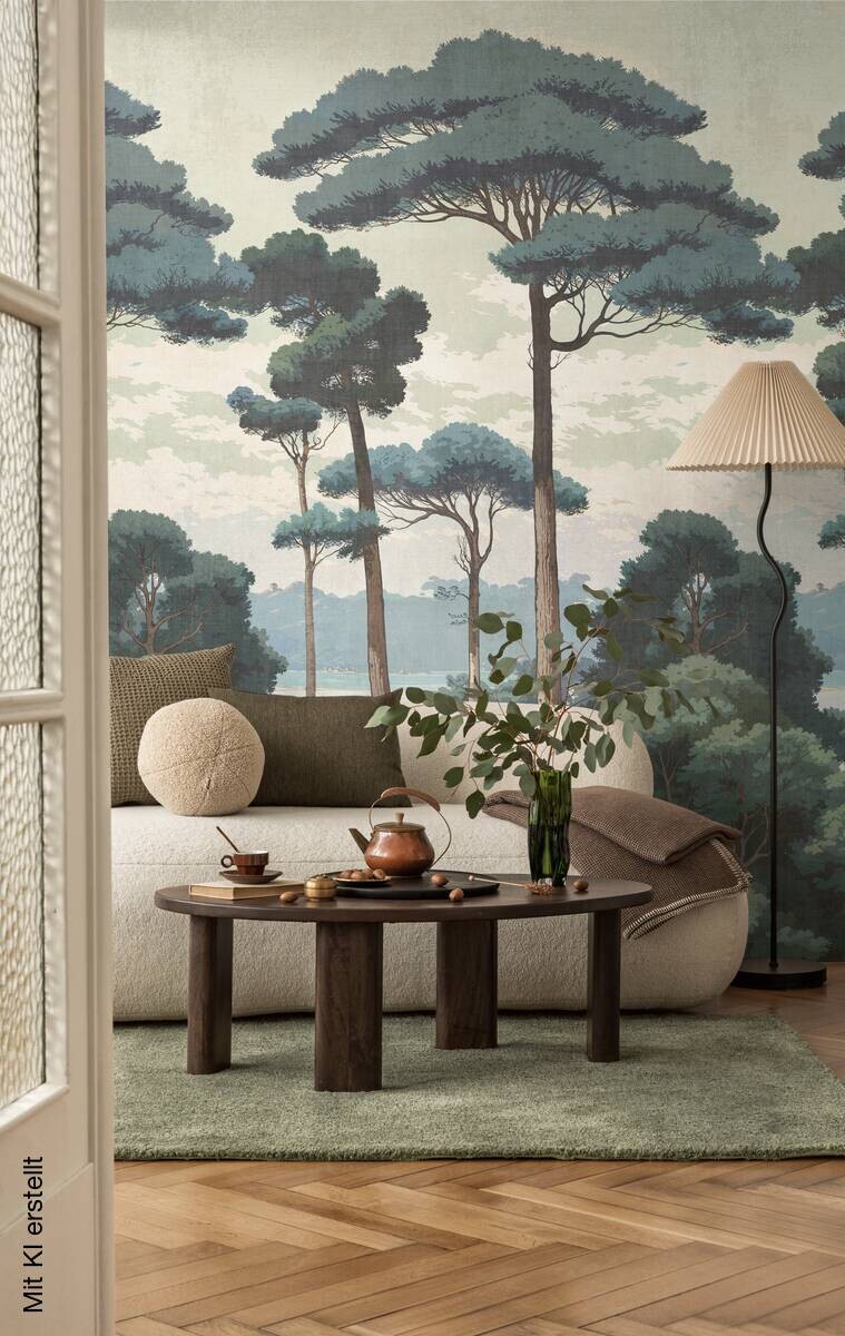 Livingwalls Fototapete Landschaft grün weiß creme B/L: ca. 280x159 cm