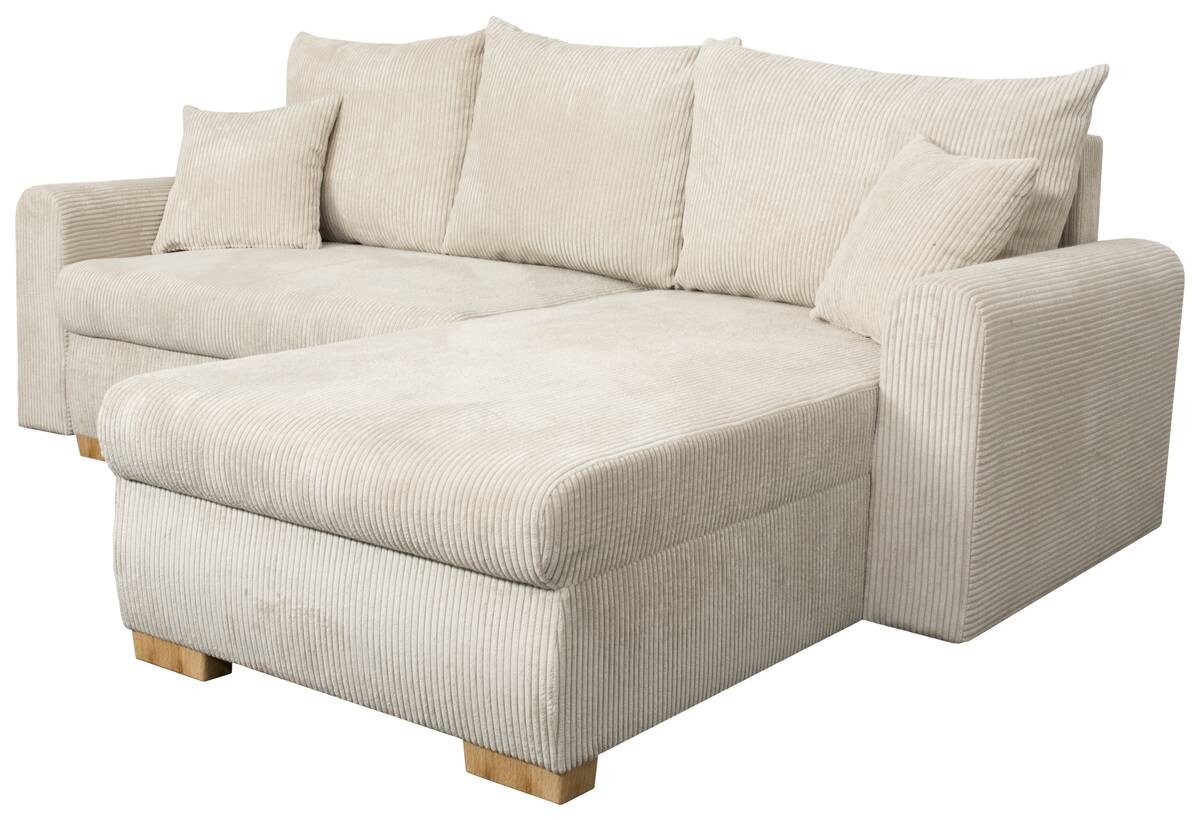 Ecksofa mit Bettfunktion und Bettkasten beige Microfaser B/H/T: ca. 224,5x90x168 cm