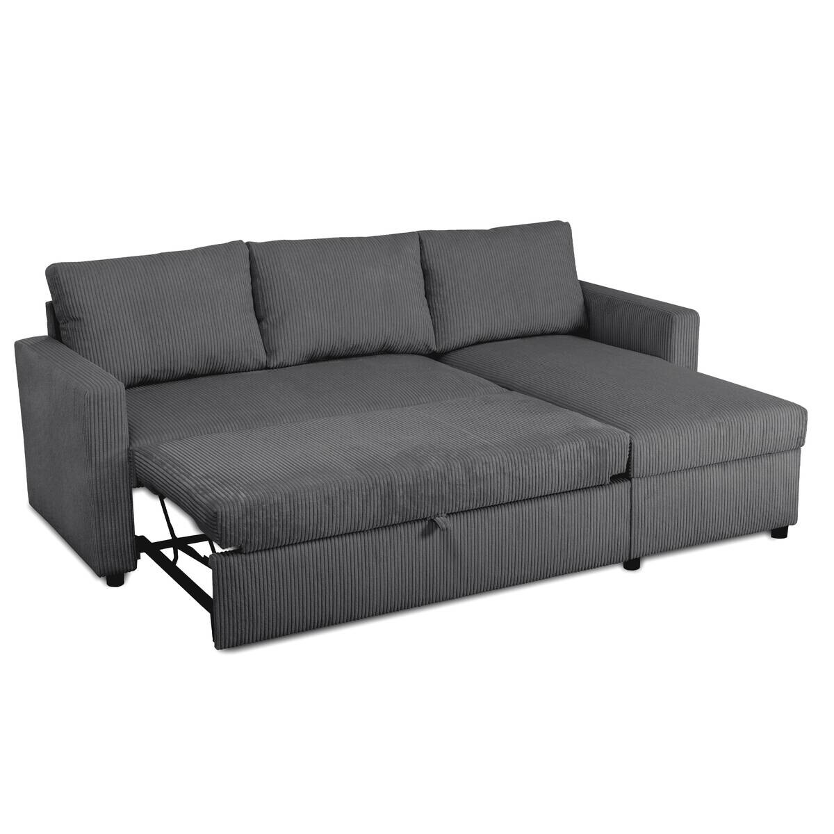 Ecksofa mit Bettfunktion und Bettkasten anthrazit Microfaser B/H/T: ca. 215x145x82 cm