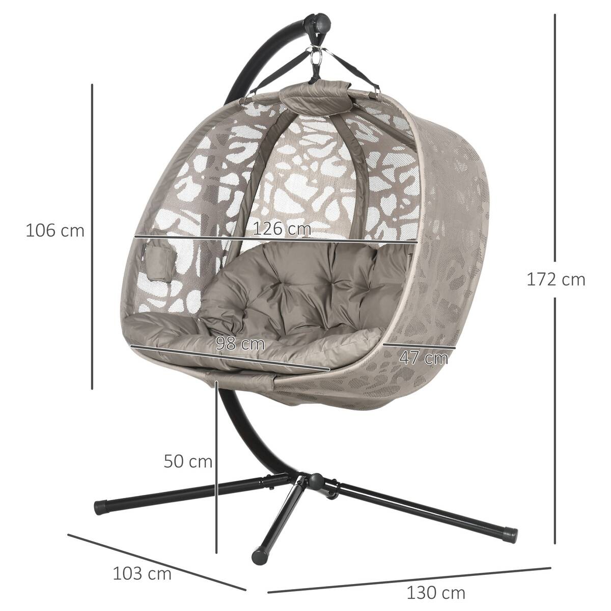 Outsunny Hängesessel mit Sitzkissen sand Polyester B/H/L: ca. 103x172x130 cm