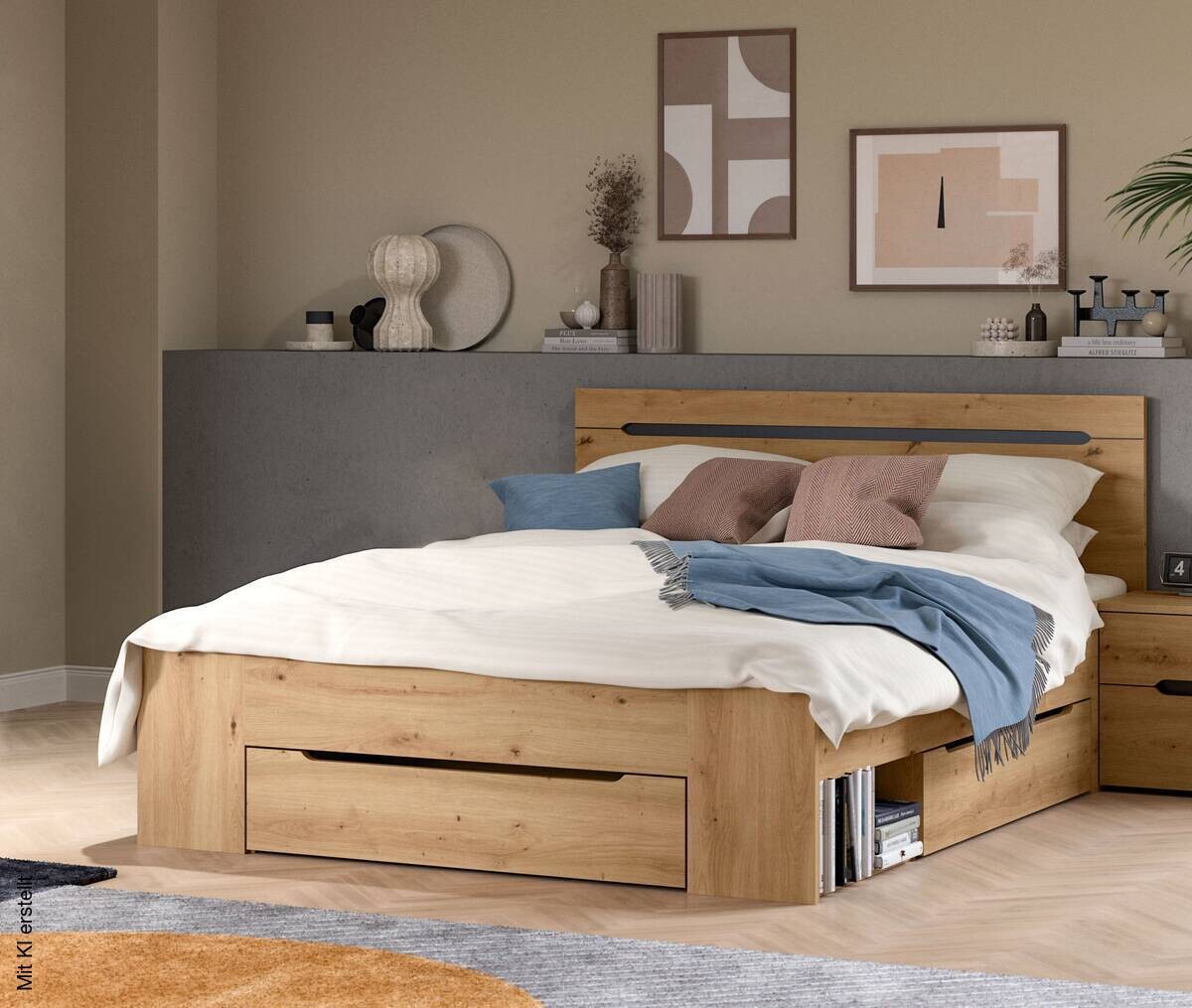 Bett CANU basaltgrau Artisan Nachbildung
