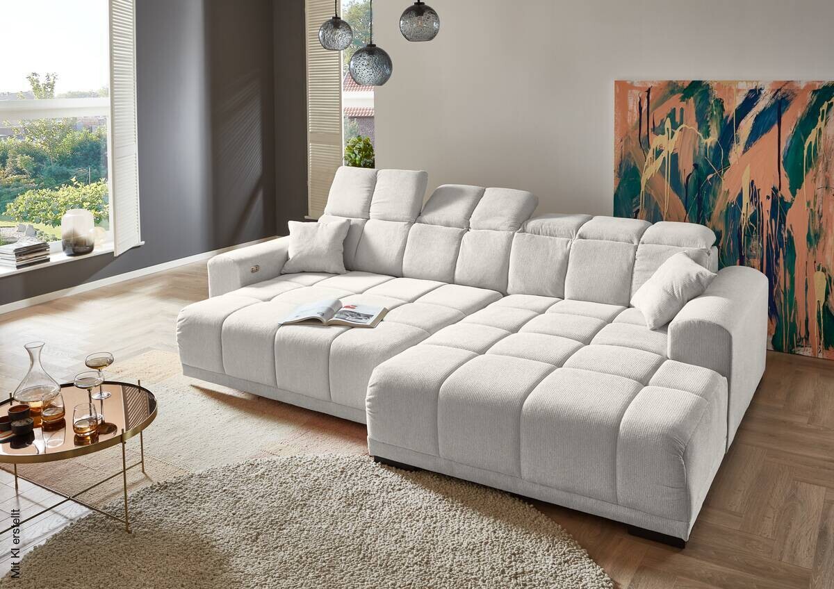 Ecksofa mit elektrischer Sitztiefenverstellung beige Microfaser B/H/T: ca. 301x113x195 cm