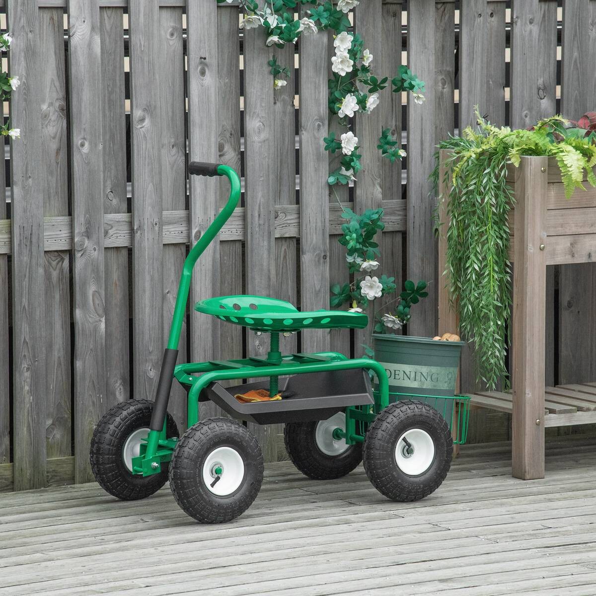 Outsunny Fahrbarer Gartensitz grün Gummi B/H/L: ca. 44,5x59x81 cm