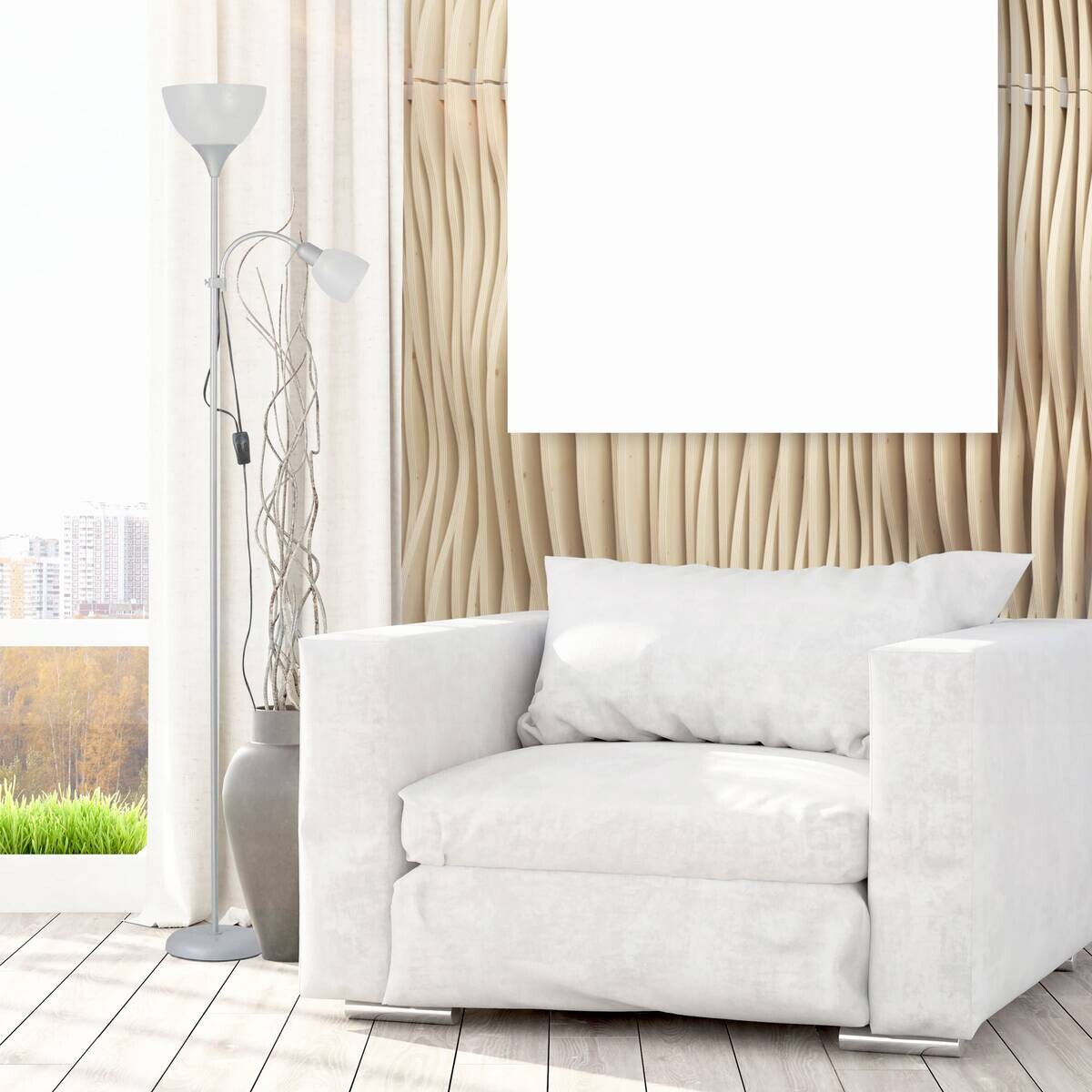 Sensation Stehlampe Biro Promo schwarz weiß Metall Kunststoff H: ca. 180 cm E27 2 Brennstellen