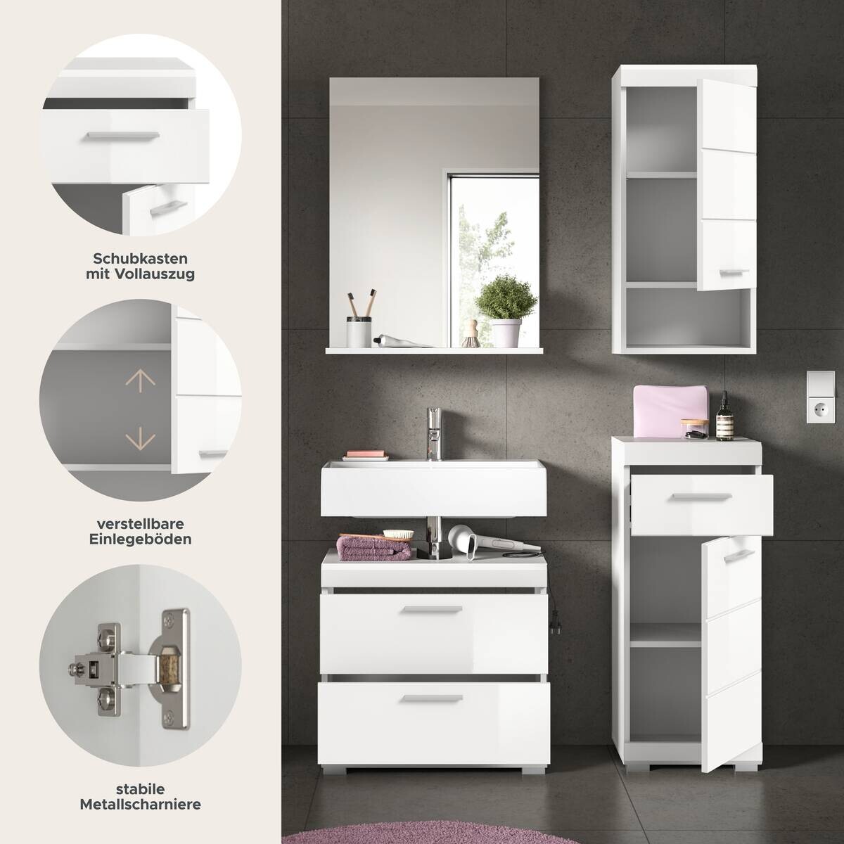 Badezimmer-Set Scout weiß weiß Hochglanz B/H/T: ca. 112x191x37 cm