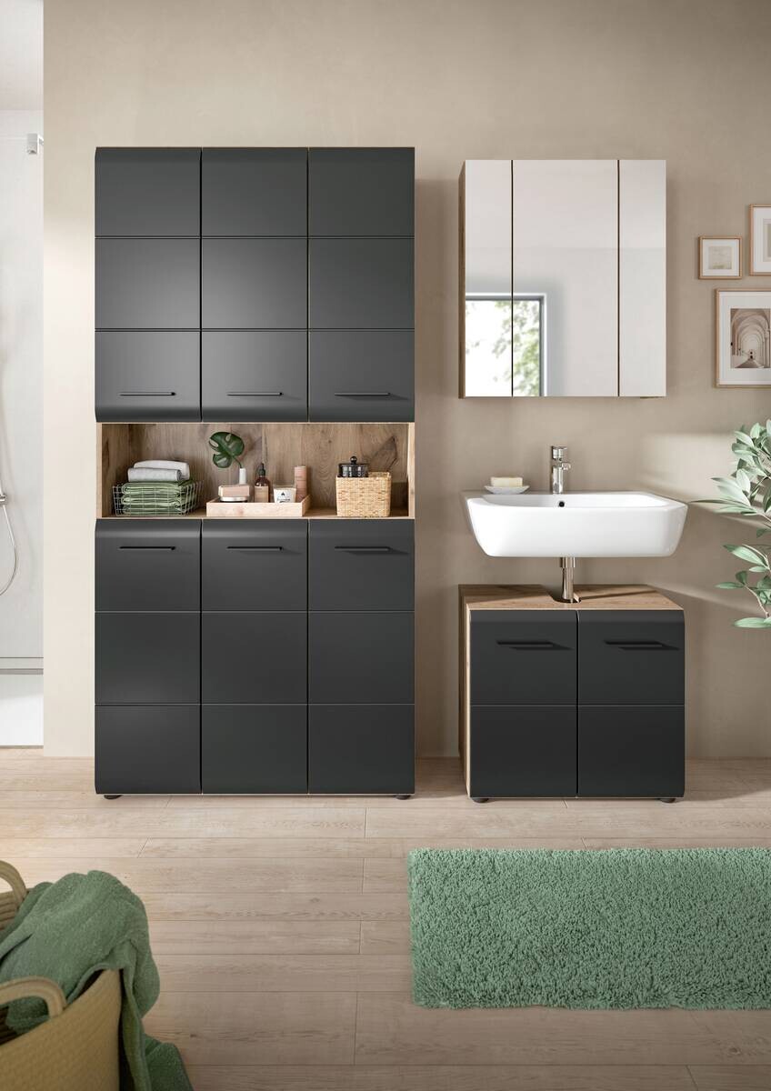 Badezimmer-Set Ice Nox Oak Nachbildung schwarz matt B/H/T: ca. 165x185x46 cm