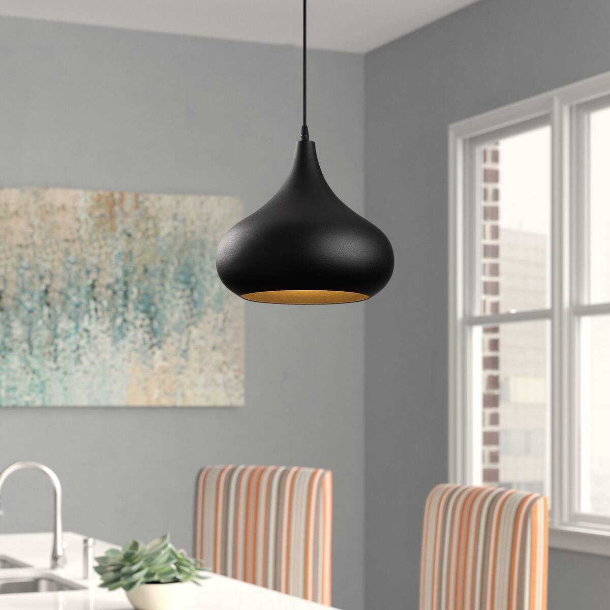 Opviq Pendelleuchte Saglam gold schwarz Metall B/H/T/L/D: ca. 30x126x30x30x30 cm E27 1 Brennstellen