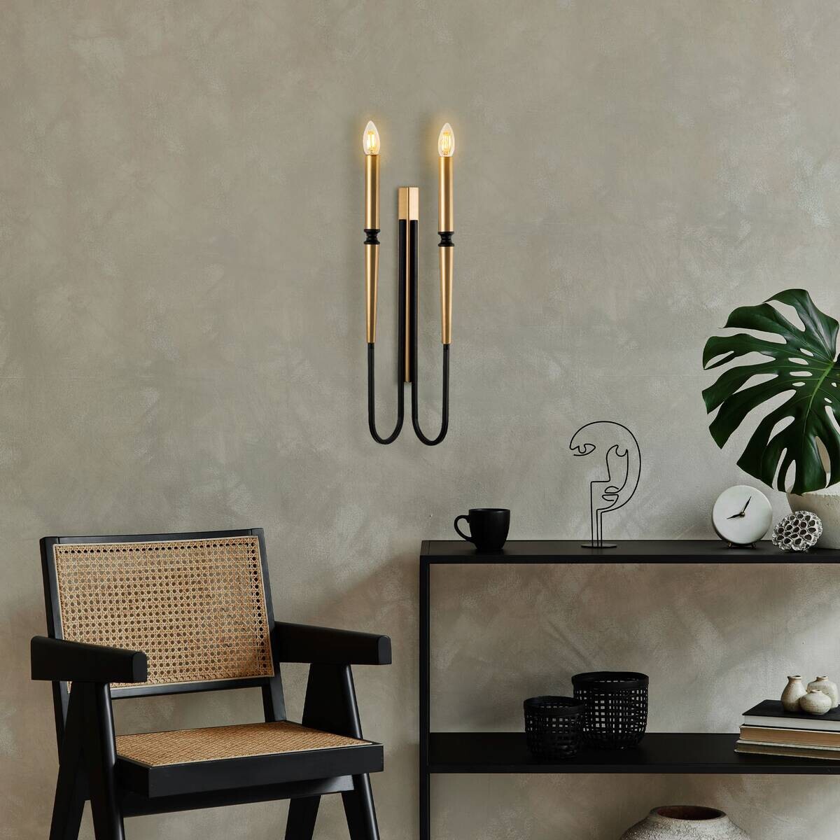 Opviq Wandleuchte schwarz Metall B/H/L: ca. 58x12x18 cm E14 1 Brennstellen