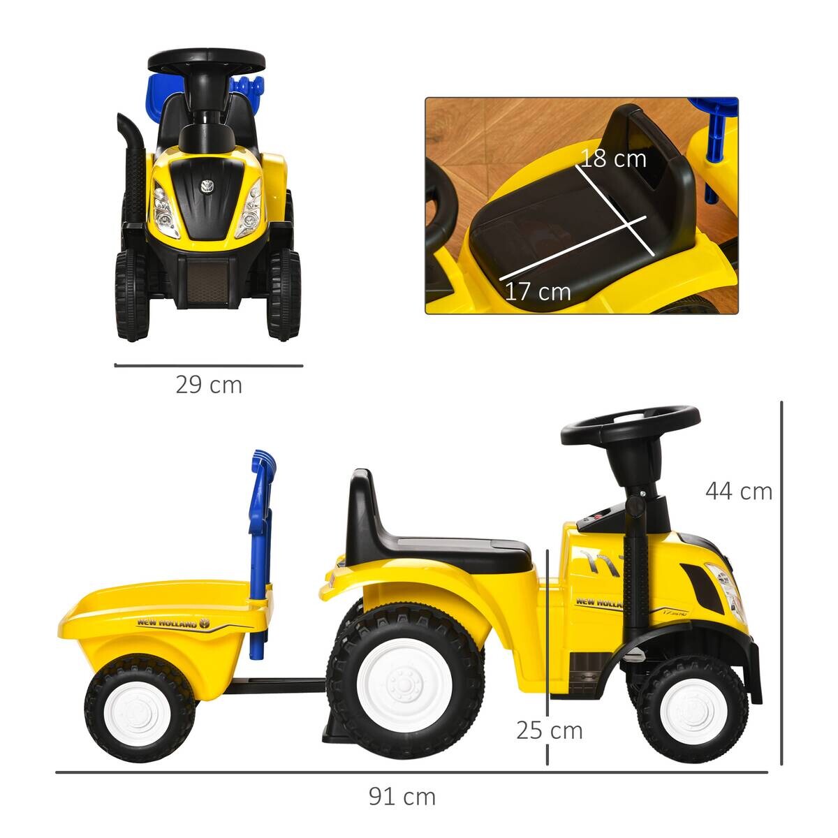 HOMCOM Rutschauto Tettraktor gelb B/H/L: ca. 29x91x44 cm