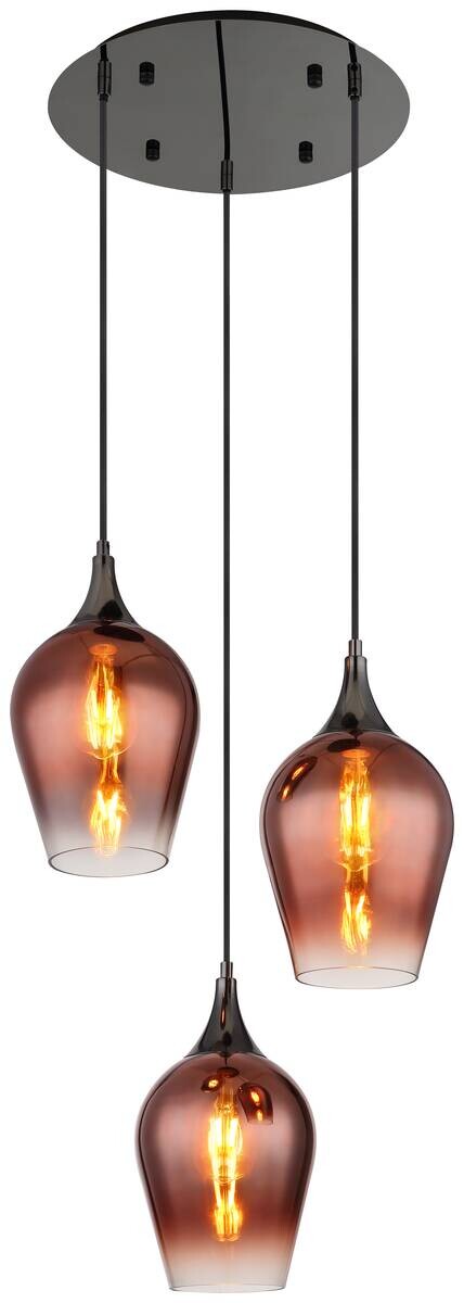 GLOBO Pendelleuchte Chrom schwarz rot Glas Metall H/D: ca. 120x45 cm E27 3 Brennstellen