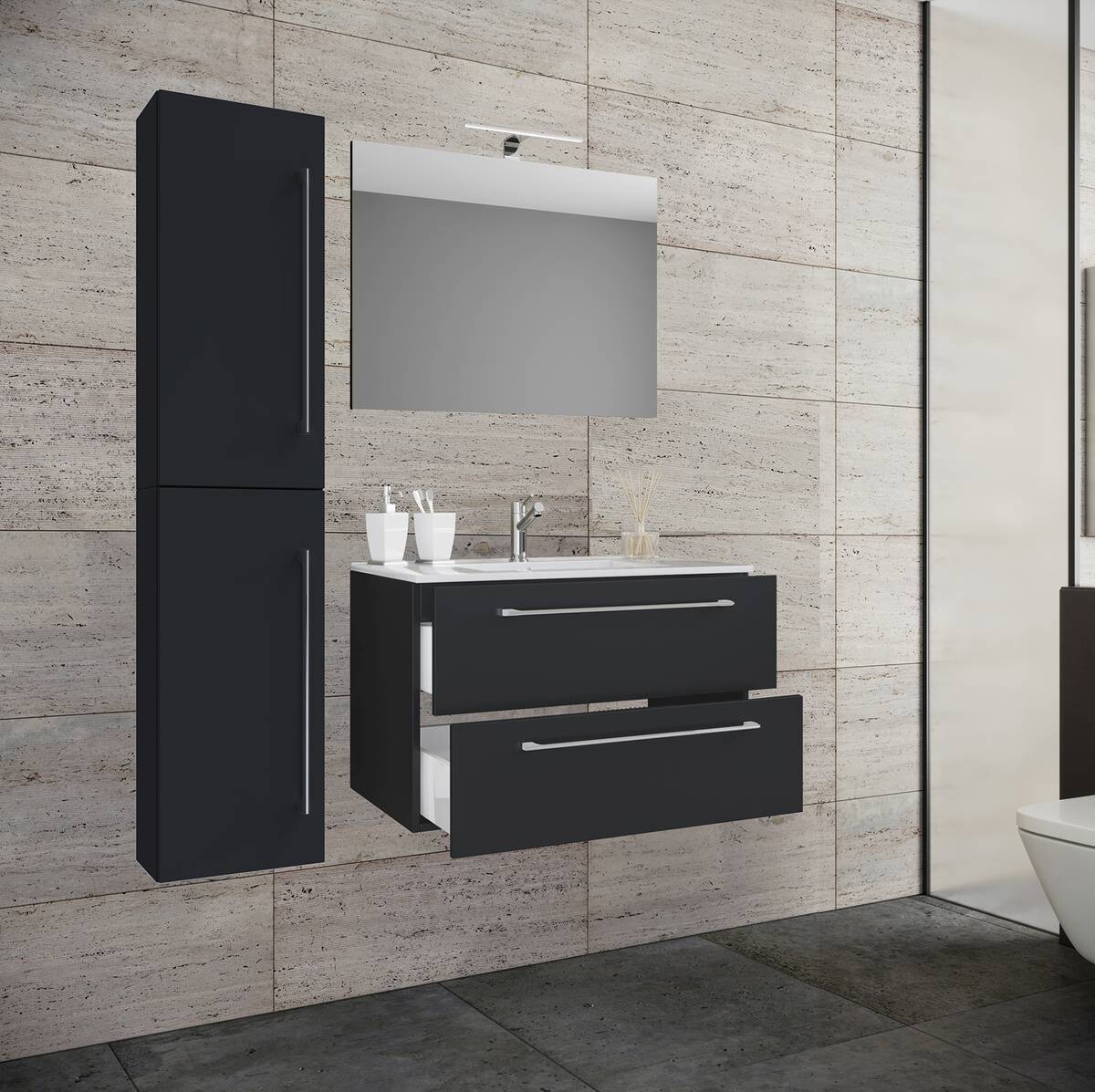 Waschplatz 4tlg-Badinos schwarz B/H/T: ca. 61x52x46 cm