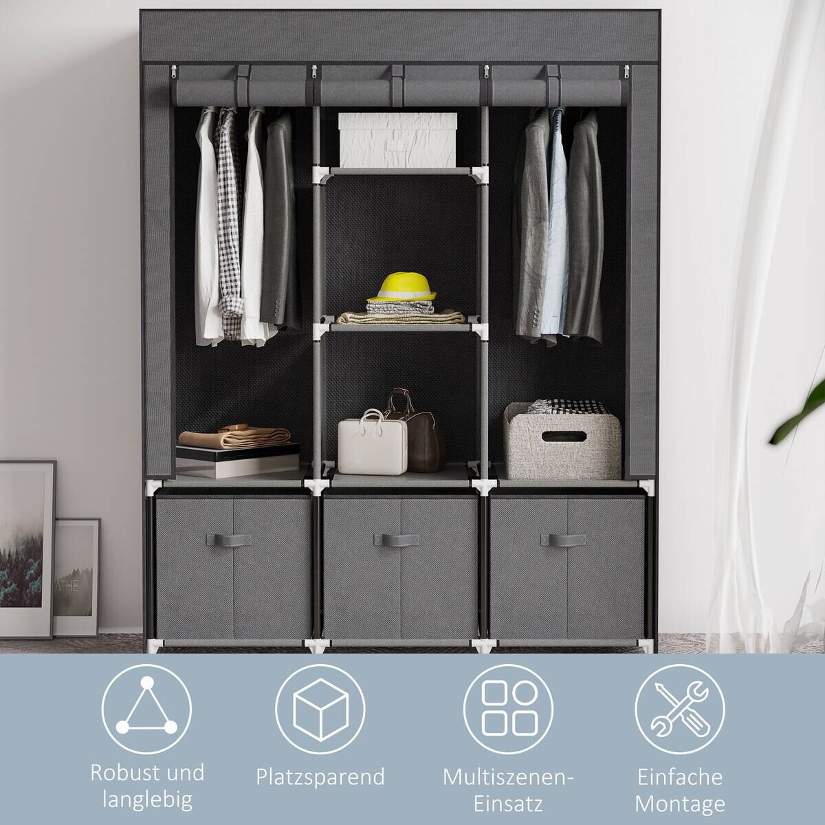 HOMCOM Kleiderschrank dunkelgrau Polypropylen B/H/L: ca. 43x125x162,5 cm