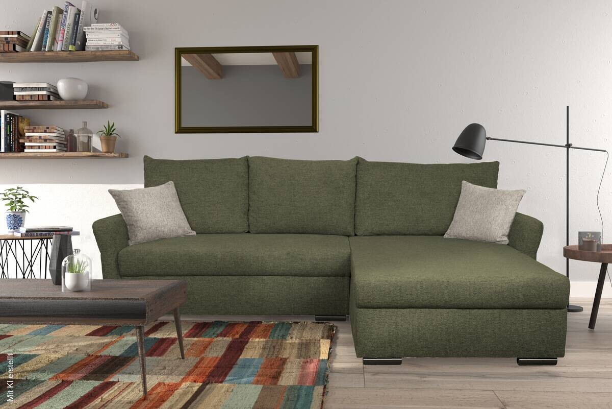 Ecksofa mit Bettfunktion und Bettkasten grün Webstoff B/H/T: ca. 218x90x168 cm