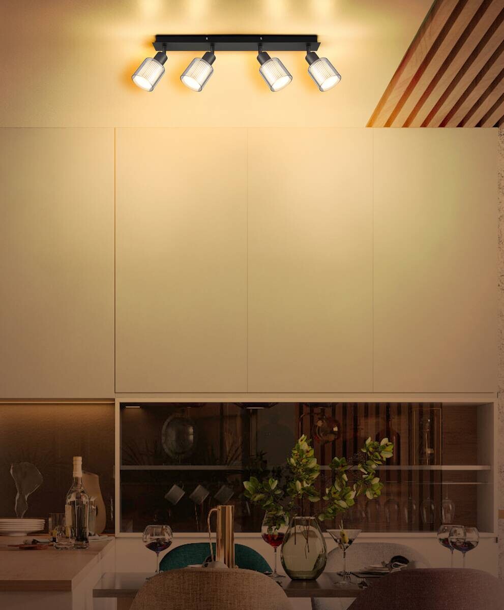 GLOBO Strahler Chrom schwarz Metall Glas B/H/L: ca. 10,5x56,5x16,5 cm E14 4 Brennstellen