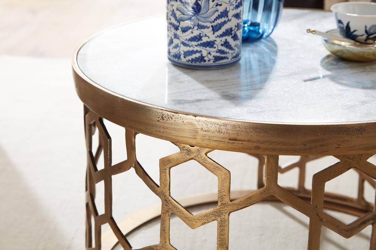 Wohnling Couchtisch weiß gold B/H/T: ca. 80x36x60 cm