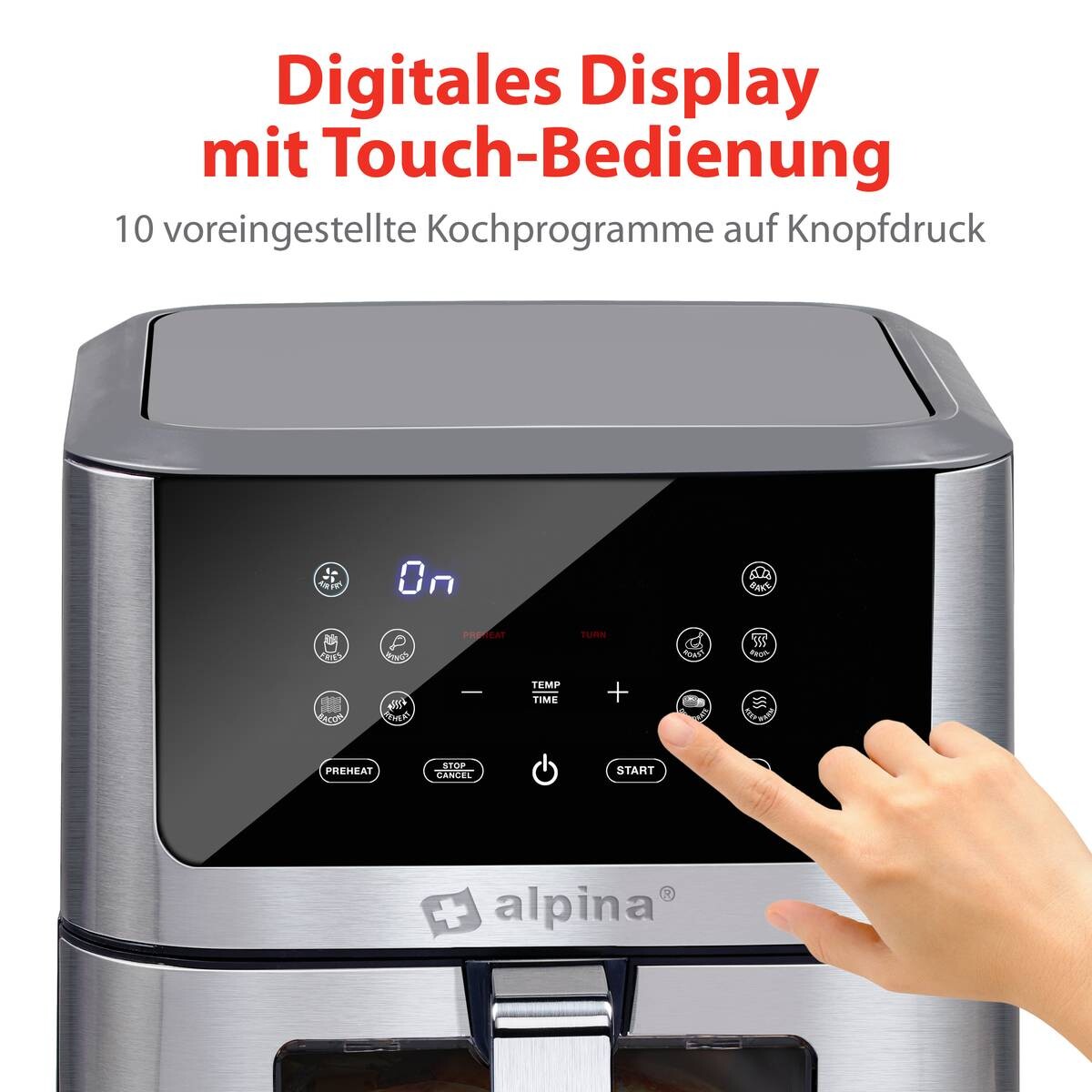 alpina Heißluftfritteuse 871125224542 silber Edelstahl B/H/L: ca. 29,5x36,5x38 cm ca. 8 l