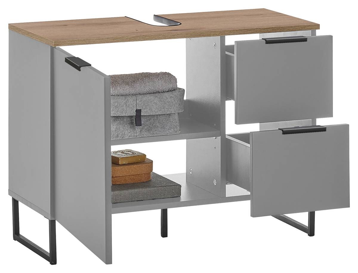 Waschbeckenunterschrank Denver grau matt Eiche Evoke Coast Nachbildung B/H/T: ca. 80x60x35 cm