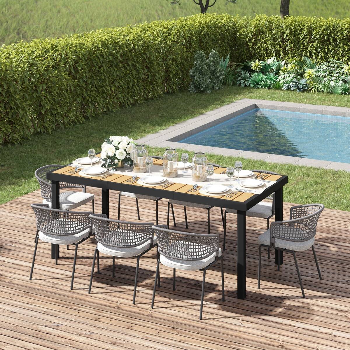 Outsunny Gartentisch natur Kunststoff B/H/L: ca. 90x74x190 cm