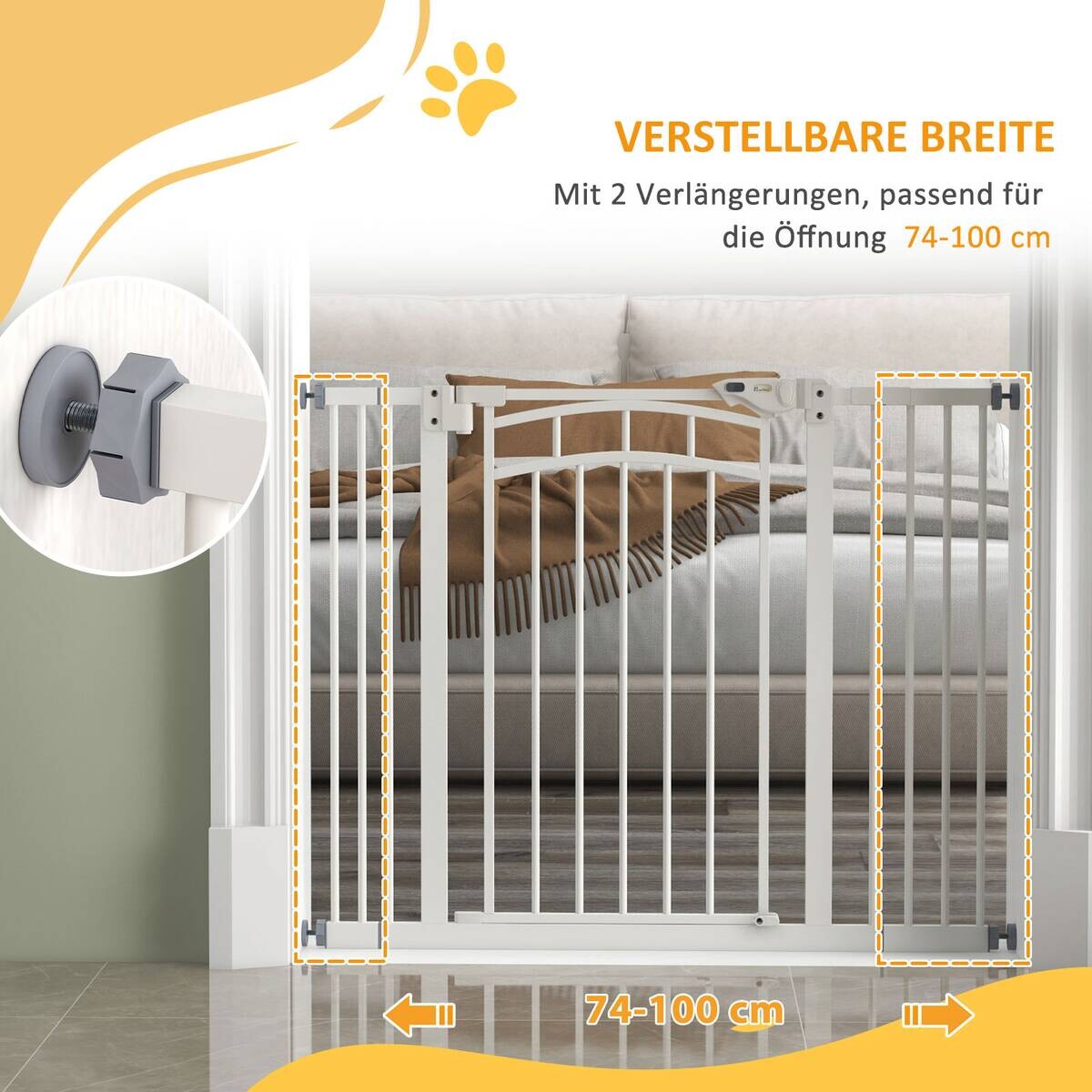 PawHut Türschutzgitter weiß Stahl B/H/L: ca. 4x76x100 cm