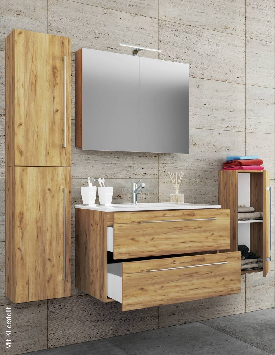 Waschplatz 5tlg-Badinos Eiche Honig Nachbildung B/H/T: ca. 81x52x46 cm