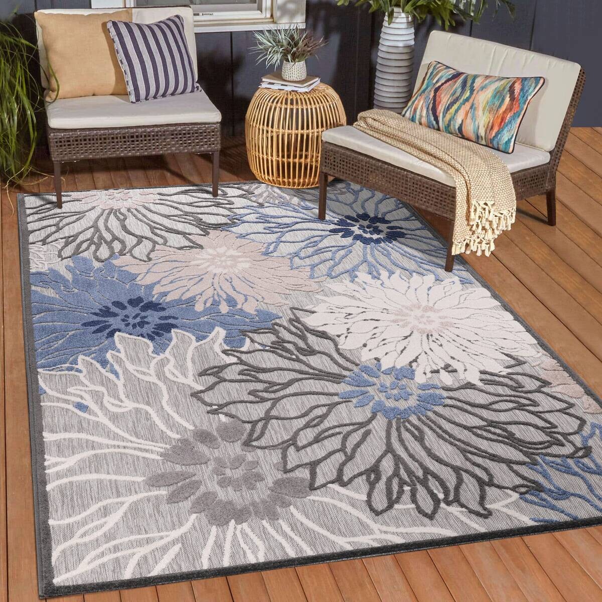 Sanat Outdoorteppich FLORAL grau B/L: ca. 80x200 cm