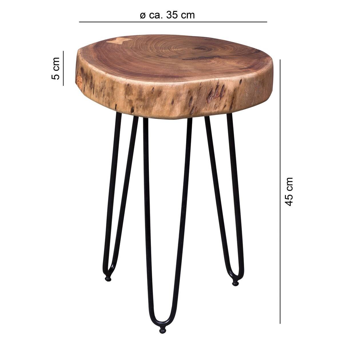 Beistelltisch natur schwarz Akazie Metall B/H/T: ca. 35x45x35 cm