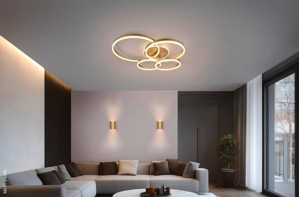 Reality LED-Deckenleuchte Drake gold Metall B/H/T: ca. 80x17x70 cm