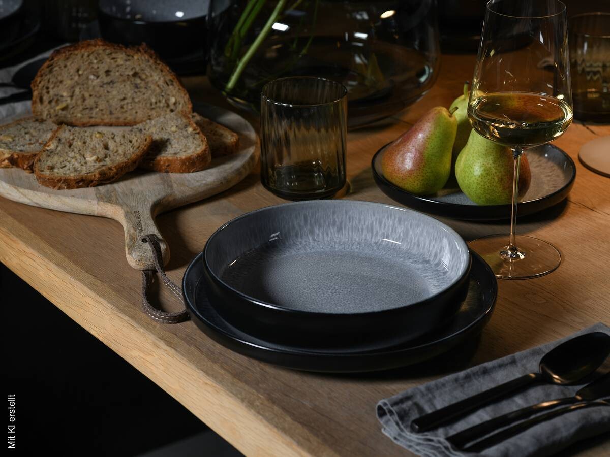 CreaTable Tafelservice Nordic Fjord grau Steinzeug 12 tlg.